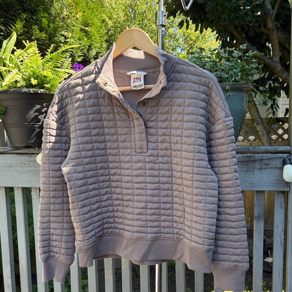 Taupe Quilted Henley Pullover